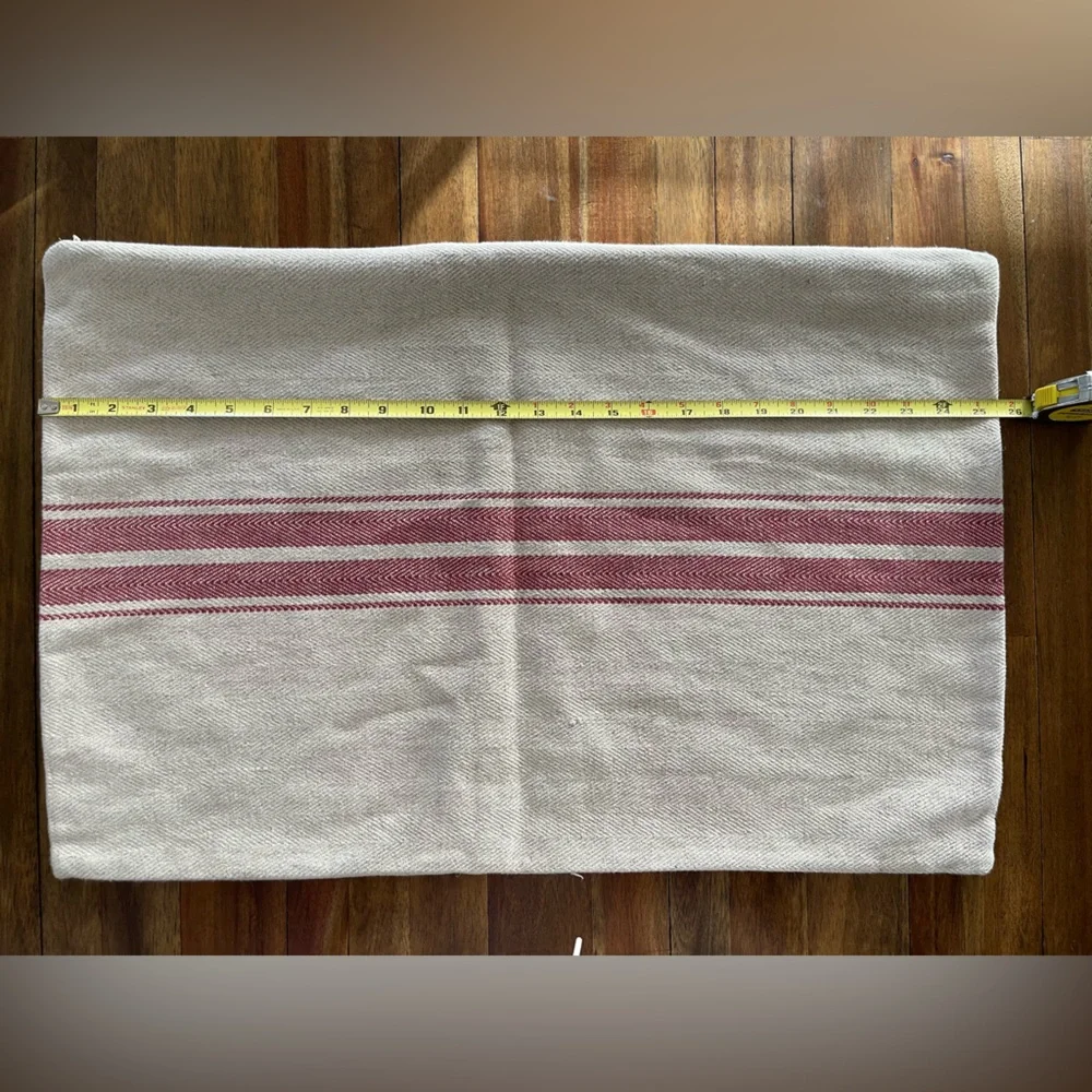Pottery Barn linen blend pillow cases beige and red stripe 16x26